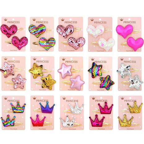 Gradient color flip sequins five-pointed star crown children's baby hairpin's discount tags