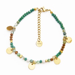 Color handmade beads small discs 14K gold plated stainless steel natural stone bracelet
