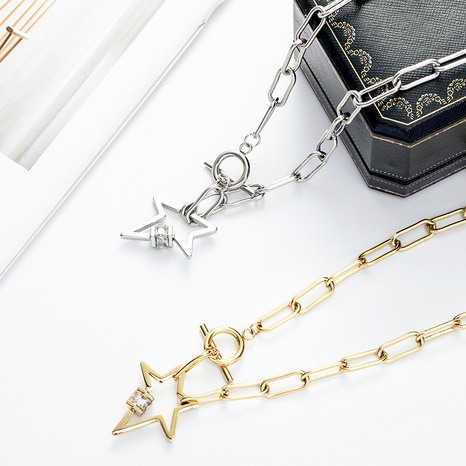 Five-pointed star OT buckle titanium steel necklace wholesale's discount tags
