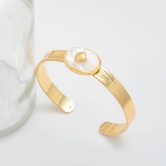 Creative fashion jewelry shell inlaid open bracelet leaf texture C-shaped alloy bracelet