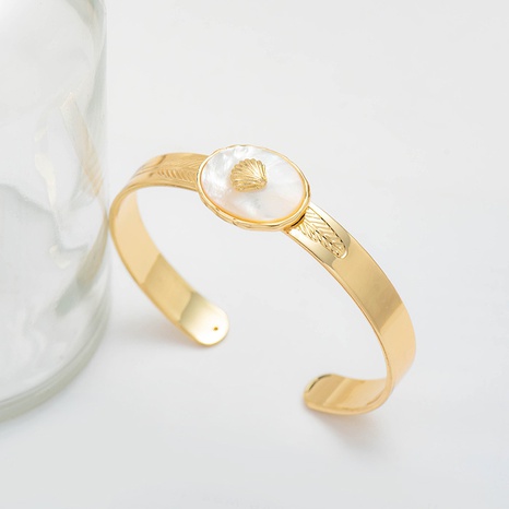Bijoux de mode créatifs incrustés de coquille de bracelet ouvert texture de feuille Bracelet en alliage en forme de C's discount tags
