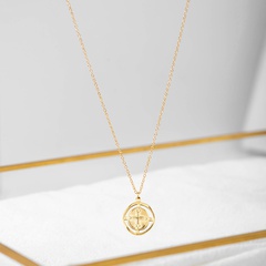 Cross Pendant Necklace Stainless Steel European and American Embossed Round Necklace