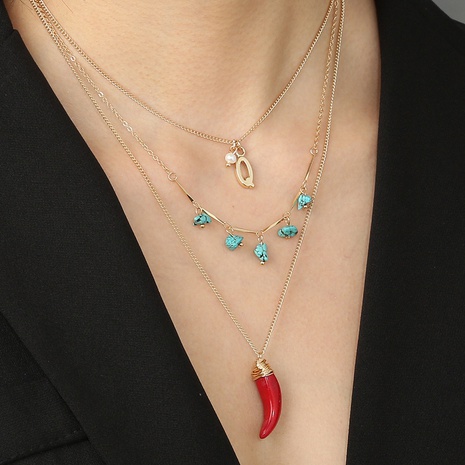 turquoise letter Q necklace summer simple fashion red pepper necklace NHDB579266's discount tags