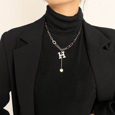 H letter sweater chain Korean autumn and winter titanium steel necklace NHWC579337's discount tags