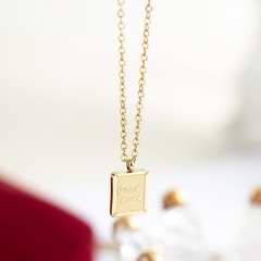 good luck square retro French gold titanium steel clavicle chain necklace