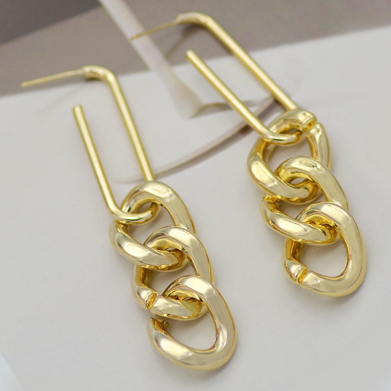 retro chain creative long chain geometric chain copper earrings