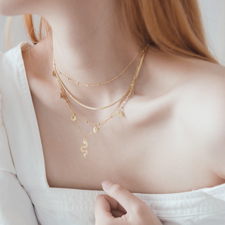 French fine romantic chain snake pendant necklace clavicle chain NHWC579451's discount tags