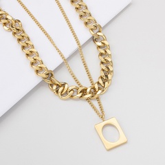 Multi-layered Cuban necklace hip-hop style rectangular pendant thick necklace