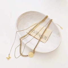 titanium steel fashion trend flat chain double layered necklace