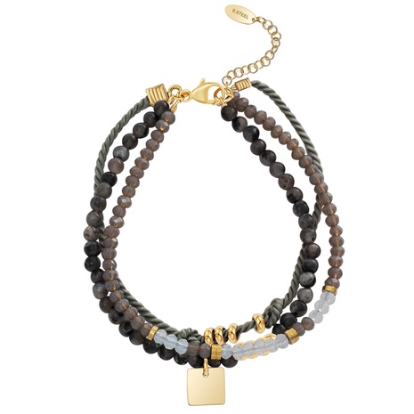 Nouveau bracelet de perles carrées en pierre naturelle en acier inoxydable fait main européen et américain's discount tags