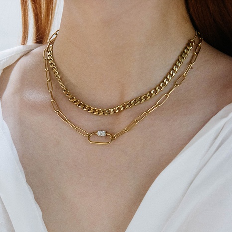 fashion clavicle chain multi-layered zircon titanium steel necklace NHWC579539's discount tags