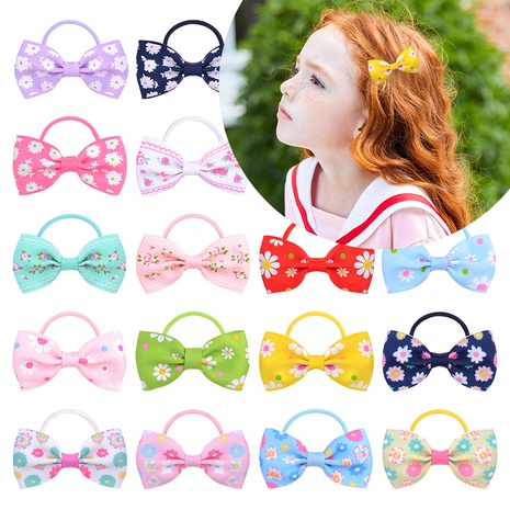simple ribbed ribbon bow knot hair rope solid color printing daisy hair rope's discount tags