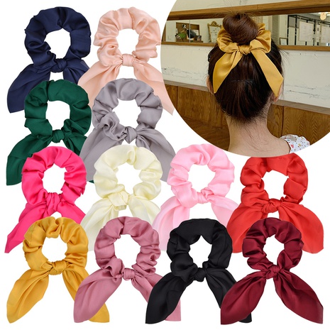 fashion simple bunny ears hair rope 12-color solid color satin knotted headdress's discount tags