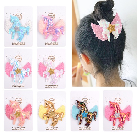 Fashion Children's Hairpin Sequins Rainbow Llittle Pony Cloth Hairpin's discount tags