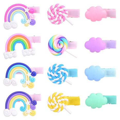 Cute Children's soft pottery hairpin cute lollipop rainbow hair clip's discount tags