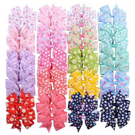Fashion printing daisy sun flower bowknot baby hairpin's discount tags