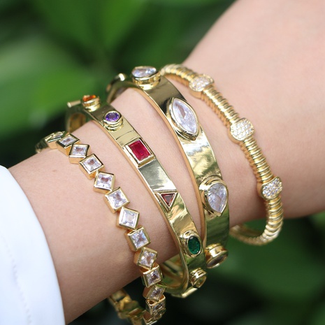 nouveau bracelet ouvert créatif plaqué cuivre véritable or micro-incrusté couleur bracelet zircon blanc's discount tags