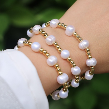 Pulsera de cuentas de cobre con perlas irregulares barrocas joyería de mano de moda coreana femenina's discount tags