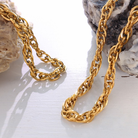 European and American thick chain necklace bracelet titanium steel 18K gold plated jewelry's discount tags