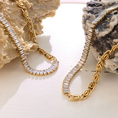 light luxury zircon splicing necklace bracelet set titanium steel 18K real gold plated jewelry