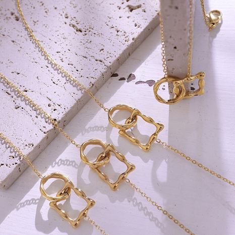 Collier pendentif géométrique rétro de luxe léger de niche française en acier au titane bijoux plaqués or véritable 18K's discount tags