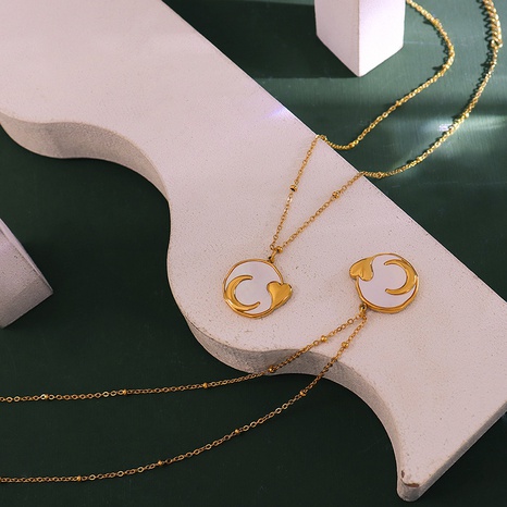 niche rétro coeur de pêche affiche blanche collier de lune acier au titane plaqué bijoux en or véritable 18 carats's discount tags