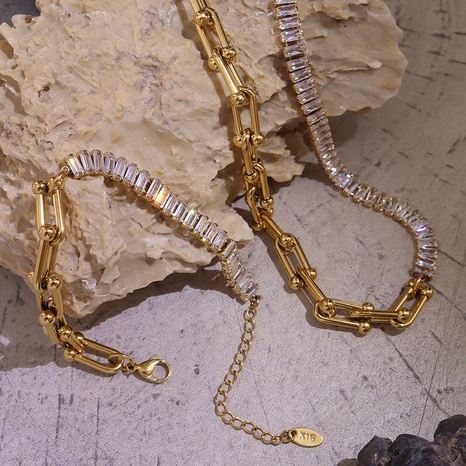 Titanium steel 18K gold plated light luxury U-shaped horseshoe bracelet necklace wholesale's discount tags