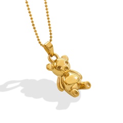 Nischenlicht Luxus Bär Halskette Titanstahl überzogen 18 Karat Gold trendiger Schmuck Großhandel