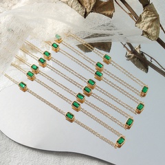retro style light luxury emerald zircon necklace titanium steel plated 18K real gold necklace