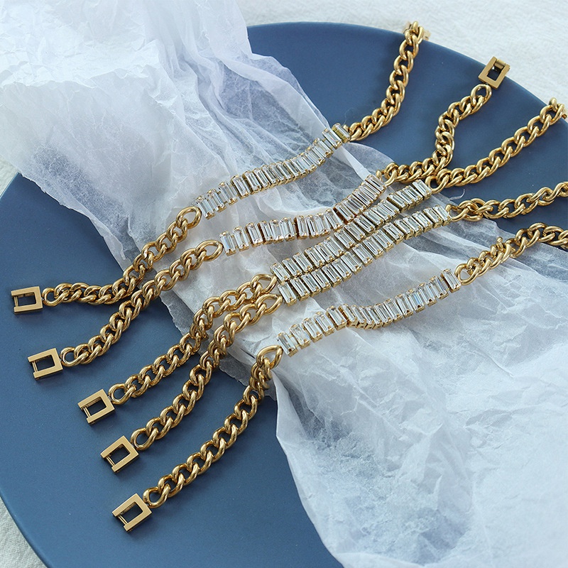 niche fashion style stitching cubic zircon titanium steel plated 18K real gold bracelet