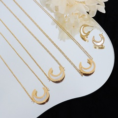 Korean niche fashion moon white sea shell necklace earrings titanium steel 18K gold plated jewelry
