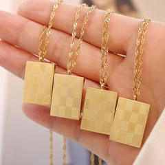 retro checkerboard square brand necklace female titanium steel 18k real gold plated jewelry
