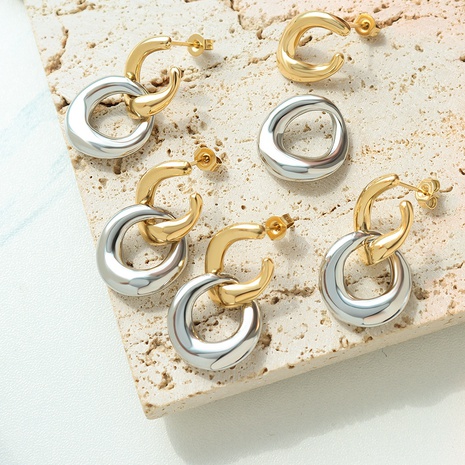 simple double detachable titanium steel earrings's discount tags