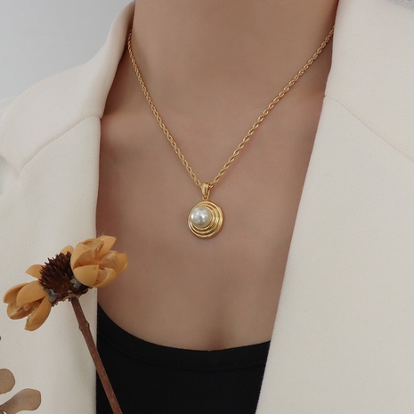 Français fil rétro imitation perle pendentif bijoux titane acier femme pull chaîne's discount tags
