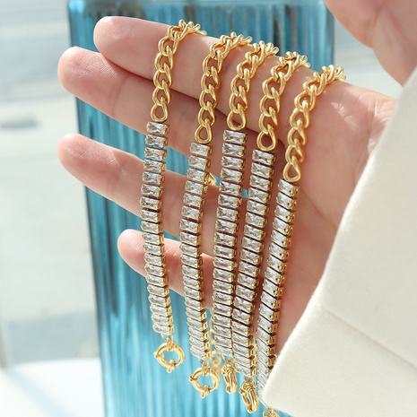 Bracelet de chaîne d'épissage de zircon européen et américain en acier au titane plaqué bijoux en or véritable 18 carats's discount tags