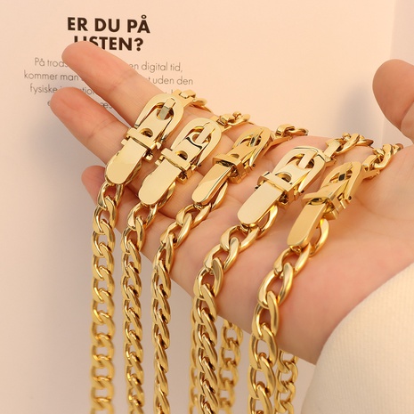 exaggerated strap buckle bracelet female titanium steel 18k gold necklace jewelry wholesale's discount tags