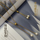 Niche design trendy pearl necklace bracelet vertical square chain pull titanium steel jewelrypicture8