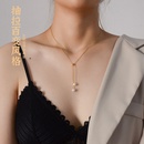 Niche design trendy pearl necklace bracelet vertical square chain pull titanium steel jewelrypicture10