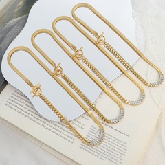chaîne de clavicule en acier au titane plaqué or véritable 18 carats avec boucle OT et coutures en zircon