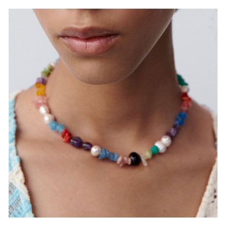 Böhmische Perle unregelmäßige Farbe natürliche Kieshalskette einfacher Schmuck weiblich's discount tags