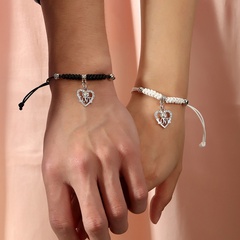 Valentine's Day Lovers Girlfriends Peach Heart Pendant Black and White Bracelet