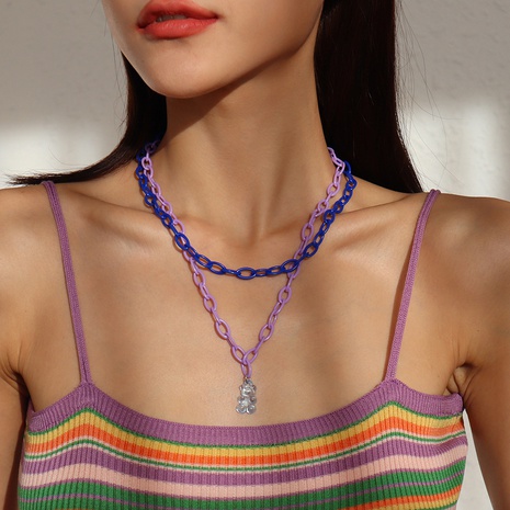 geometric chain acrylic contrast color temperament simple necklace  NHMD579947's discount tags