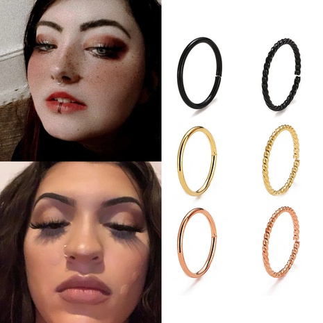 new personality closed mouth ring nose ring creative punk gold and black ring 6 packs's discount tags