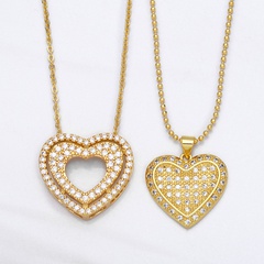 European and American full diamond zircon heart copper necklace female wholesale