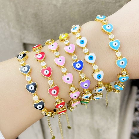 European and American copper micro-inlaid zircon heart color dripping devil's eye bracelet's discount tags