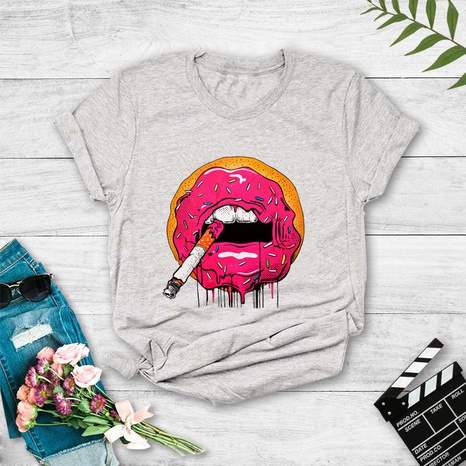 Cartoon Fashion Big Mouth Print Lässiges Kurzarm-T-Shirt's discount tags