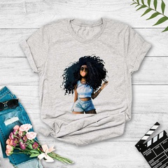 hip-hop Afro Girl Print Casual Short Sleeve T-Shirt
