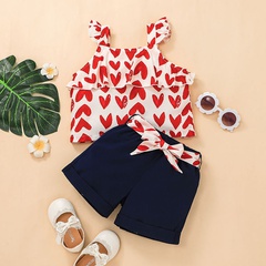 Summer girl sling shorts suit casual girl baby print 2 two-piece