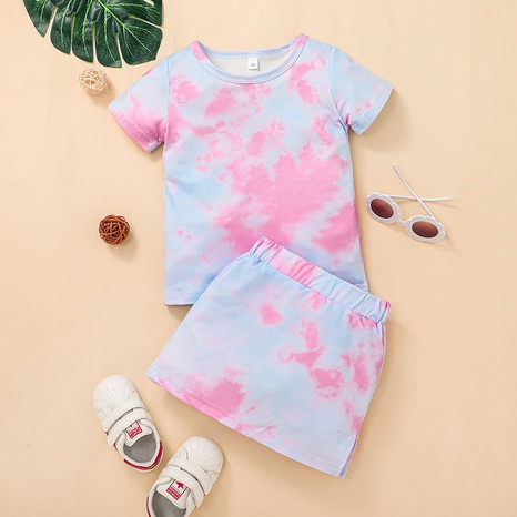 tie-dye short-sleeved suit casual kid girl clothing skirt two-piece's discount tags