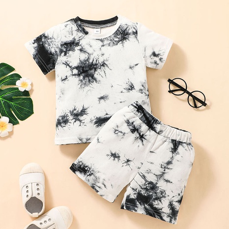 Tie-dye kid short-sleeved T-shirt shorts two-piece children's clothing suit's discount tags